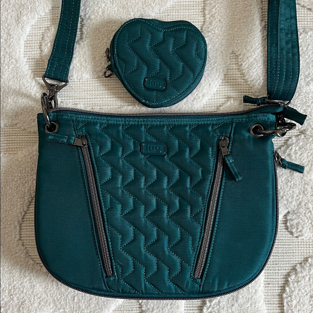 Lug Swivel Turquoise Quilted Crossbody Bag with Heart Pouch